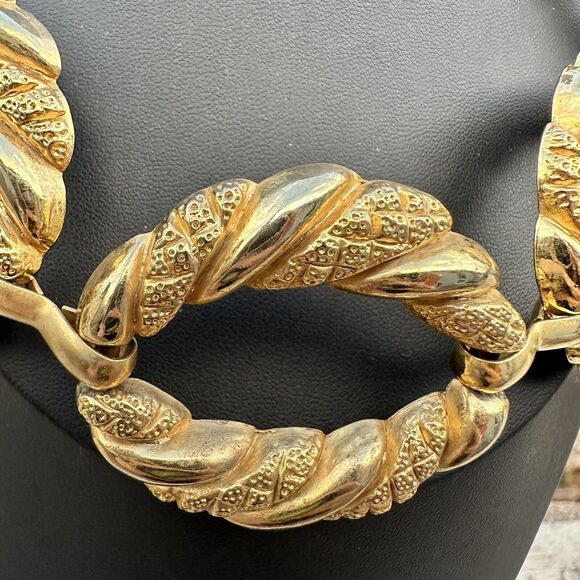 Vintage Chunky Gold Tone Rope Link Chain Necklace Heavy Statement 80s 90s Gaudy - Picture 2 of 5